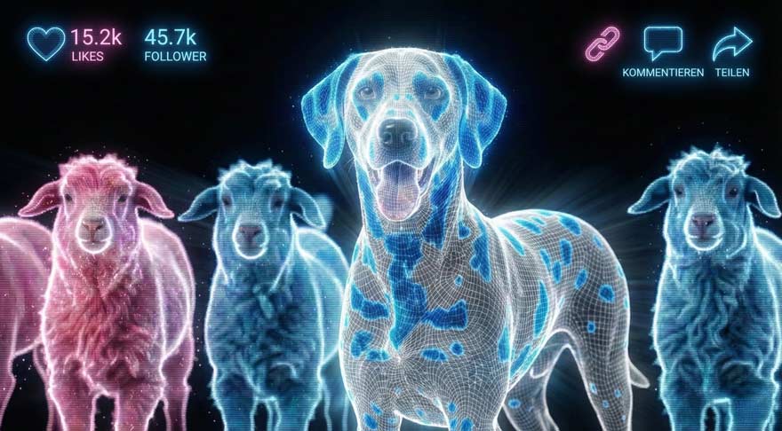 Eine Gruppe von Hunden mit blauen Flecken und weißen Punkten sieht genauso auffällig aus wie kreativer Webdesign-Inhalt für das Online-Marketing.
